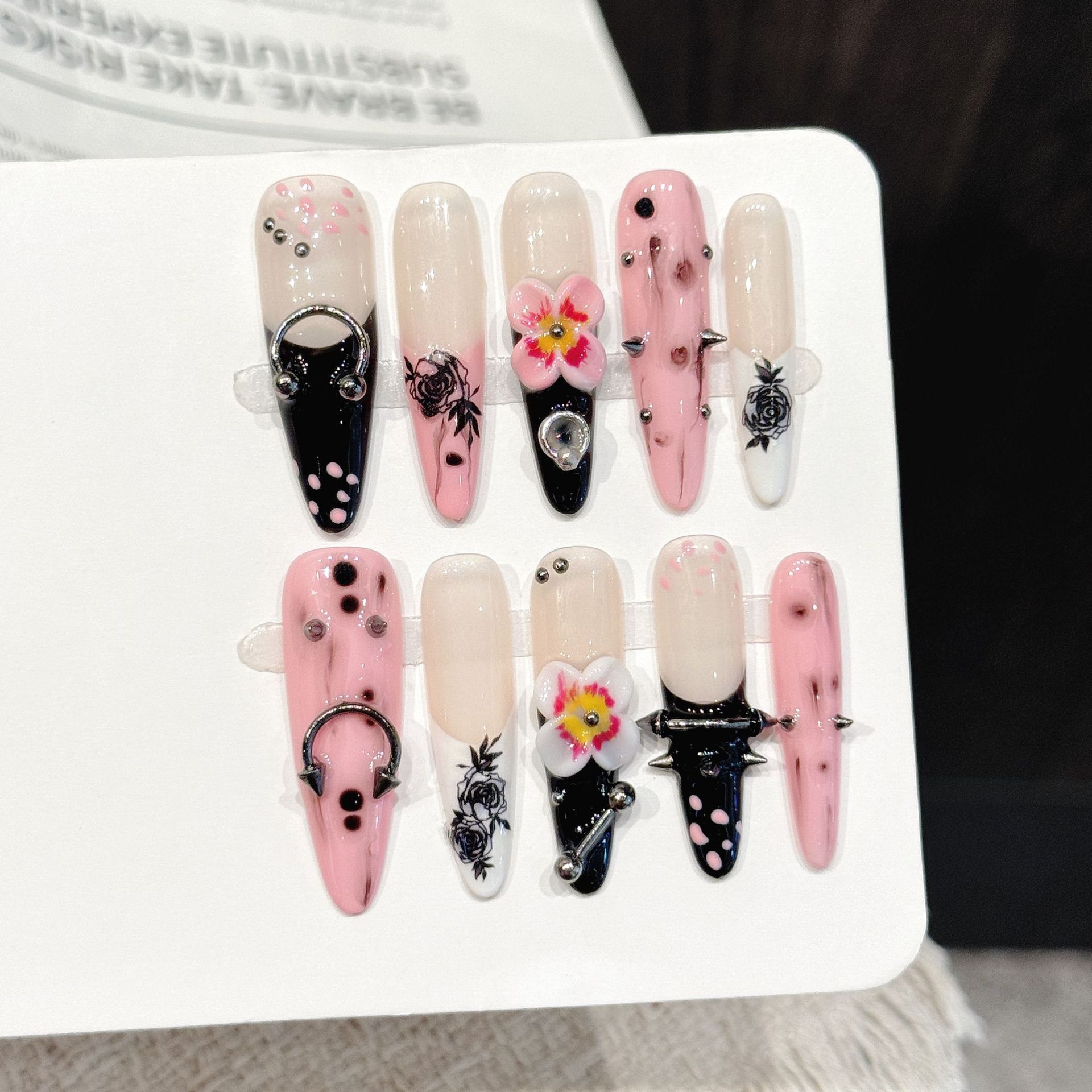 Nail Art Press On - 10PCS Stiletto Handmade Press On Nails,Rivet