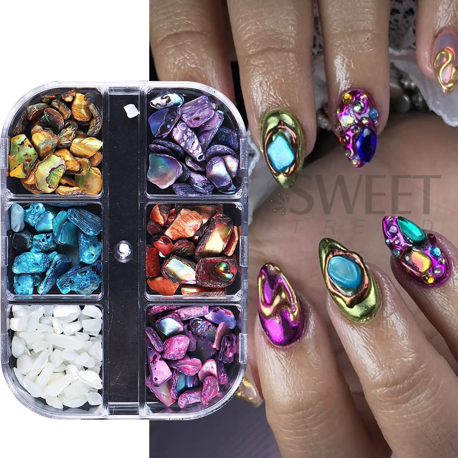 6 Grids Abalone Shell Flakes N - Nail Art Valentines Day ulasan dan harga