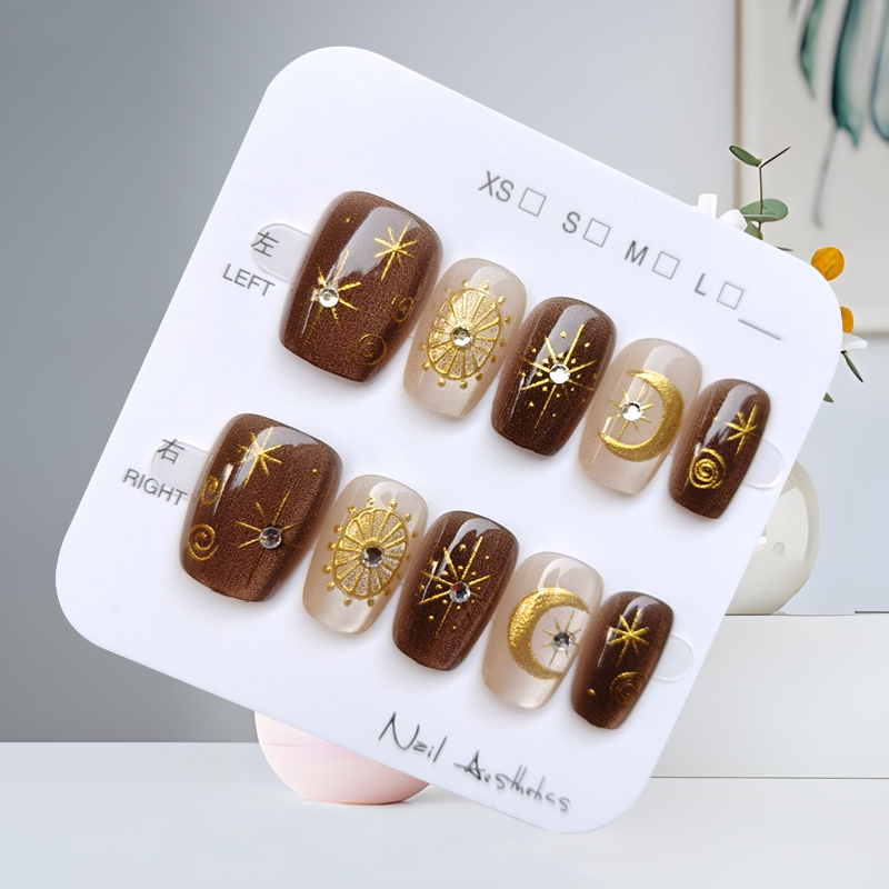 10Pcs Autumn and Winter Brown  - Nail Art Press On ulasan dan harga