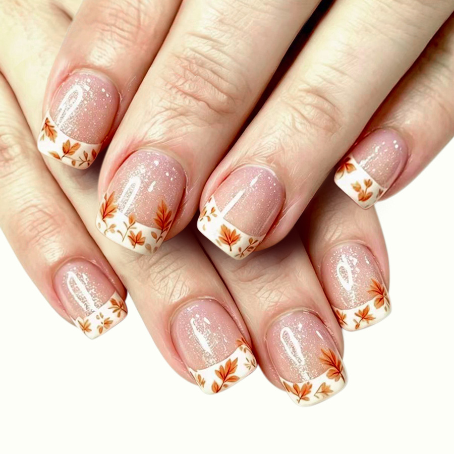 24Pcs Burnt Orange Plaid Shiny - Nail Art Orange ulasan dan harga