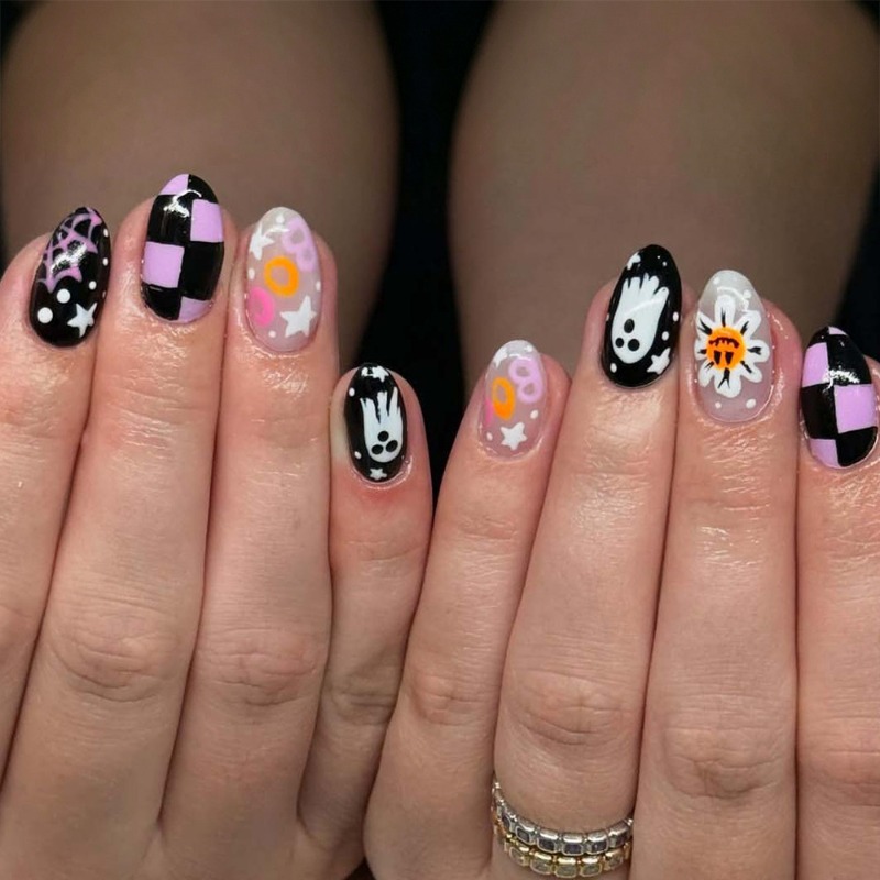 24pcs Fake Nails Cute Ghost Ch - Nail Art Press On ulasan dan harga