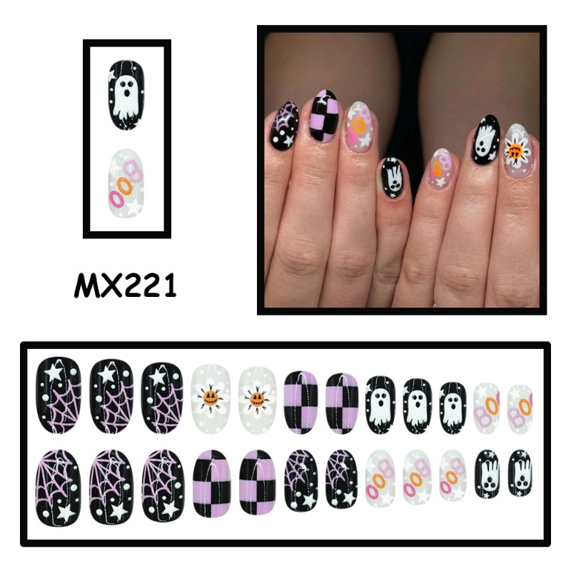 24pcs Fake Nails Cute Ghost Ch - Nail Art Press On ulasan dan harga