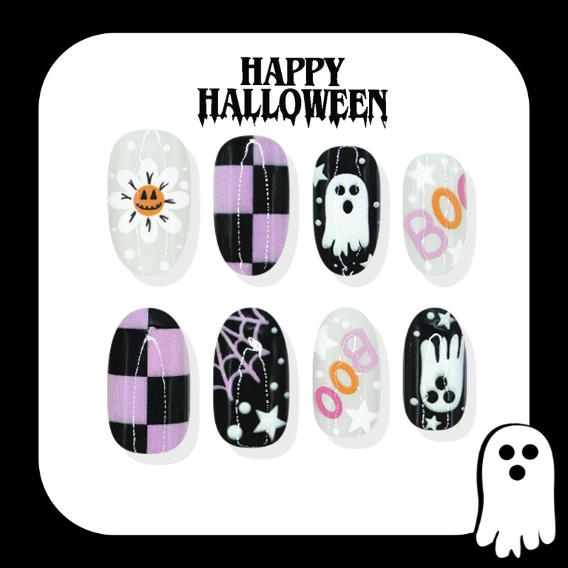 24pcs Fake Nails Cute Ghost Ch - Nail Art Press On ulasan dan harga
