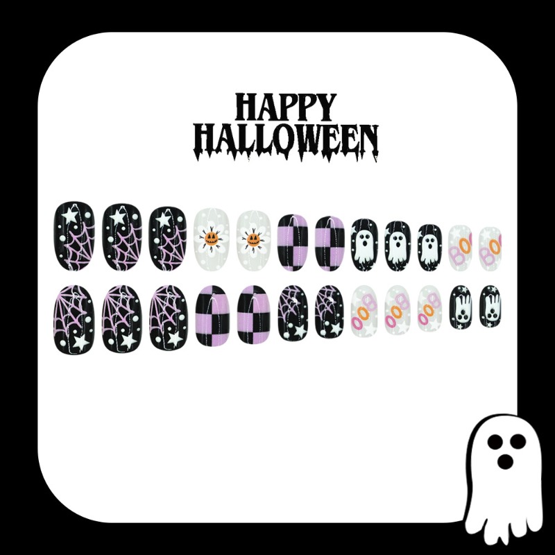 24pcs Fake Nails Cute Ghost Ch - Nail Art Press On ulasan dan harga