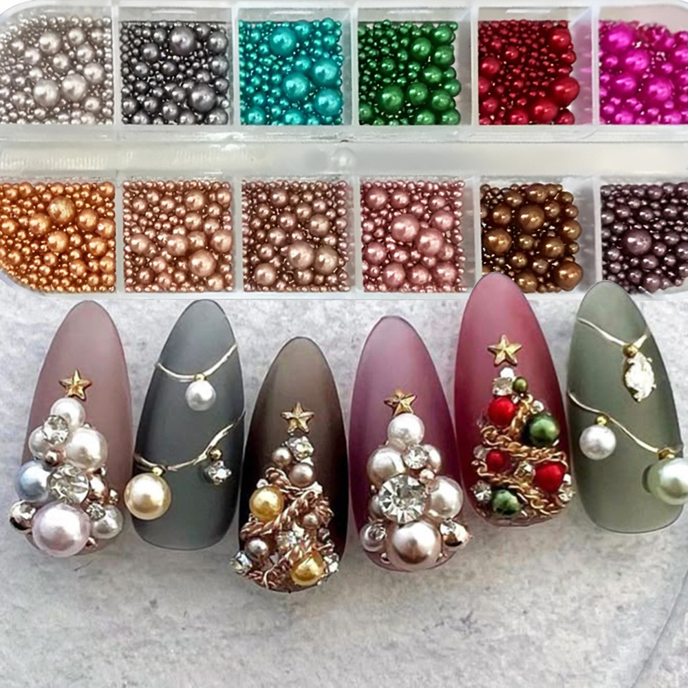 12 colors Mix Size Nail Pearls - Nail Art Valentines Day ulasan dan harga