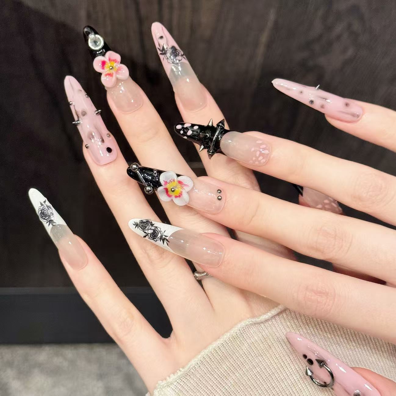 10PCS Stiletto Handmade Press  - Nail Art Press On ulasan dan harga