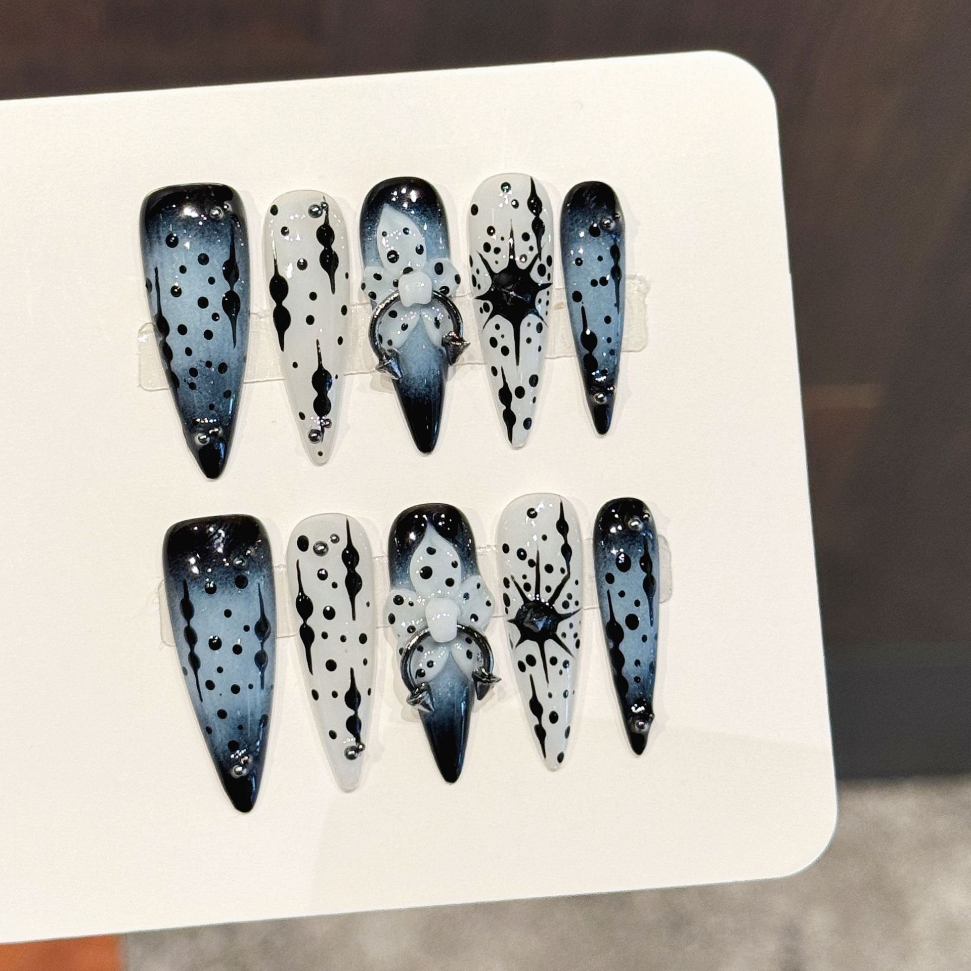10pcs Gradient Ink Blue Handma - Nail Art Press On ulasan dan harga